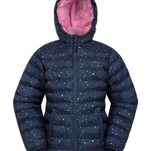 Mountain Warehouse 9-10 Years Navy Star Print Puffer Jacket with Pink Lining